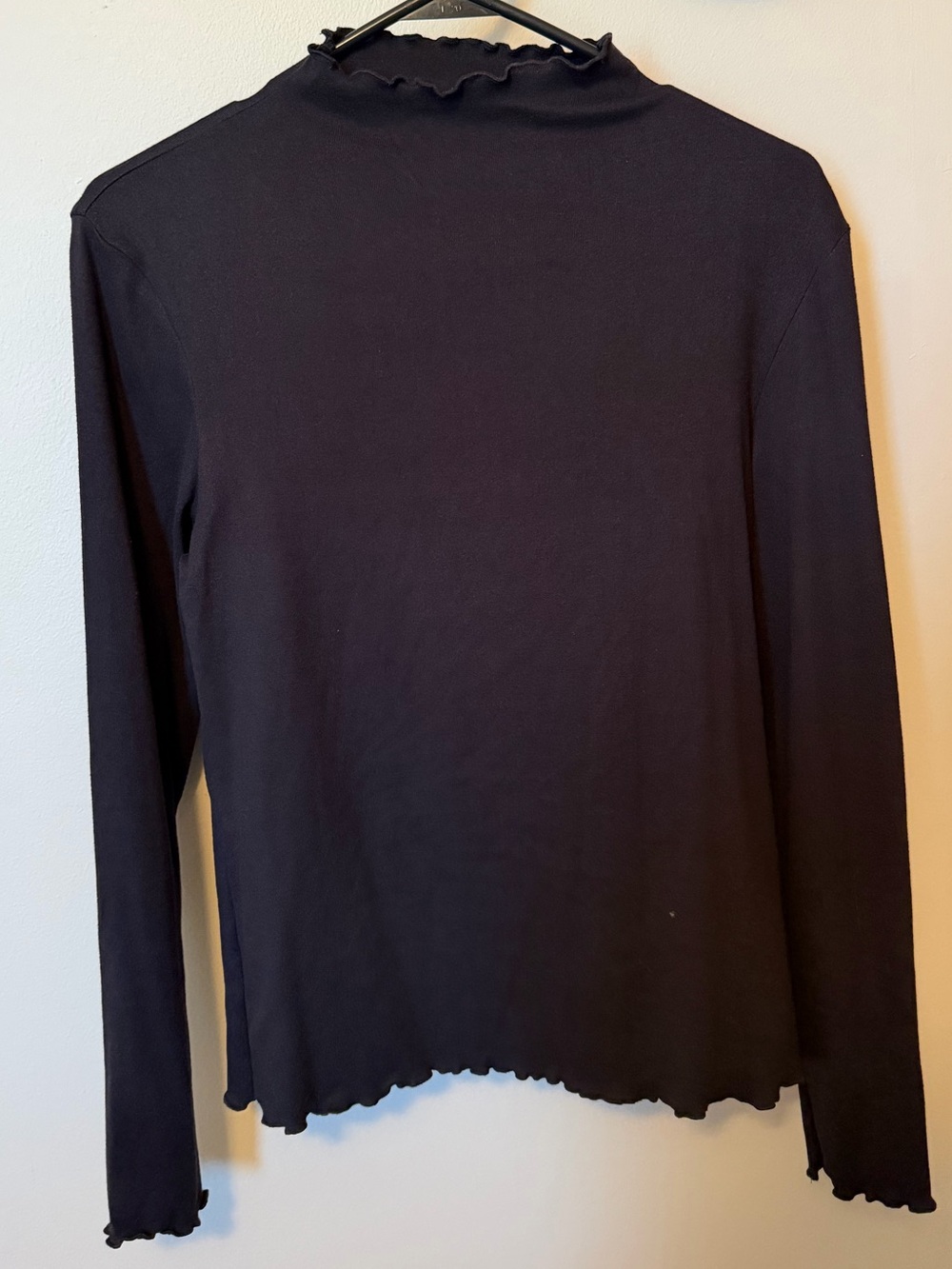 Black Long-Sleeve Ruffle-Trim Mock Neck Top